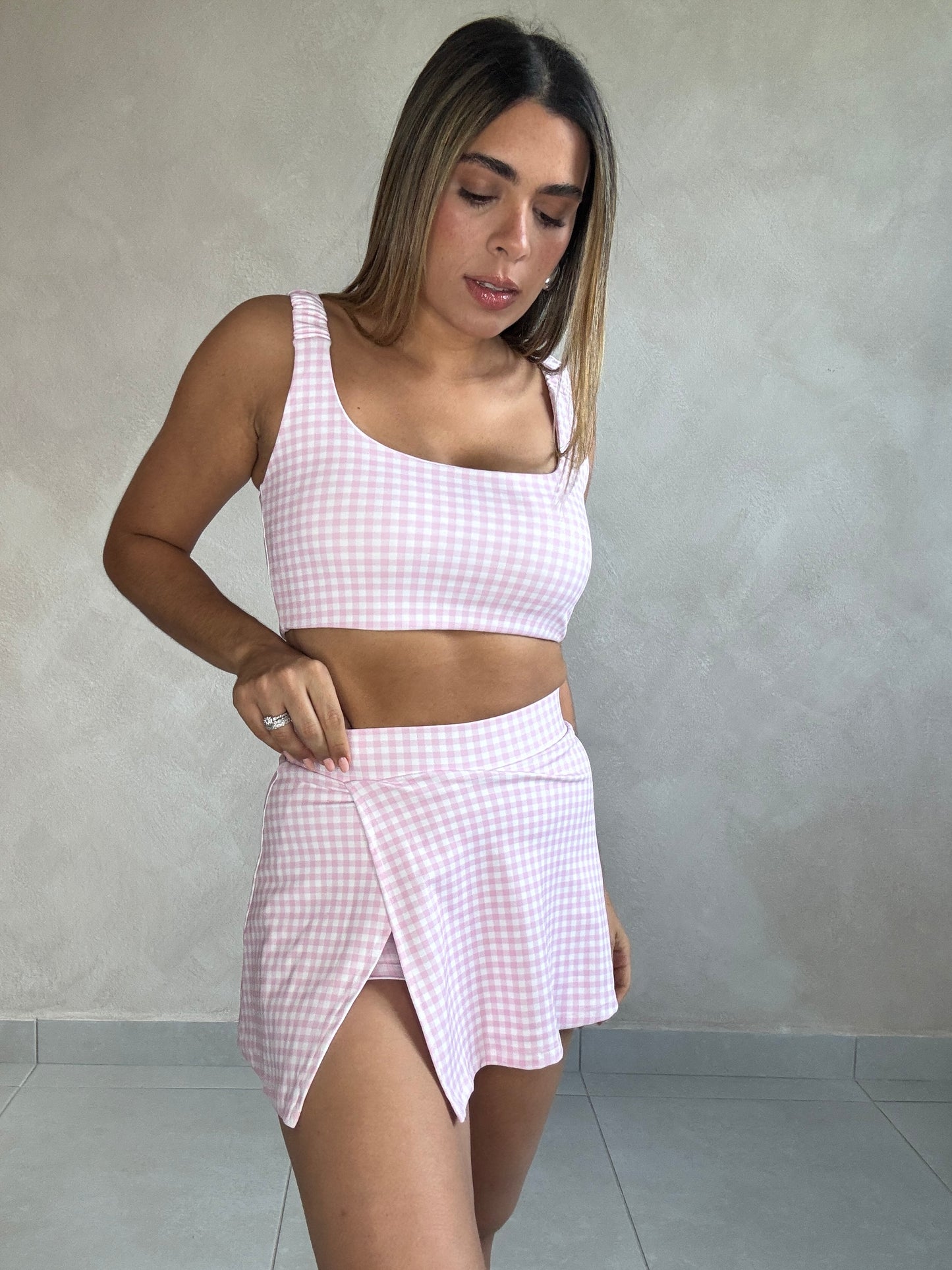 PINKY GINGHAM SKORT