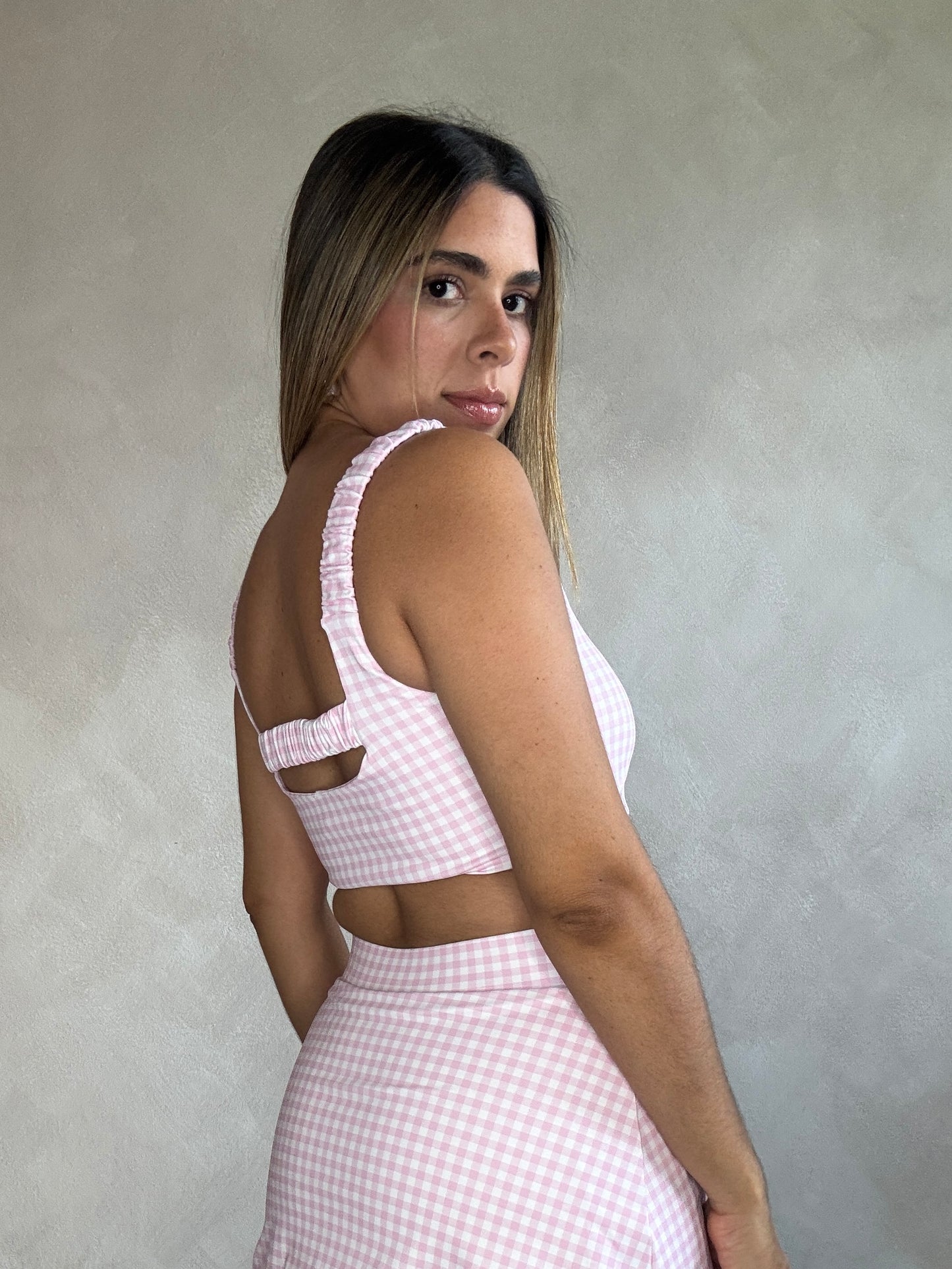 PINKY GINHAM SPORT BRA