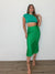 GREEN SATIN MIDI SKIRT