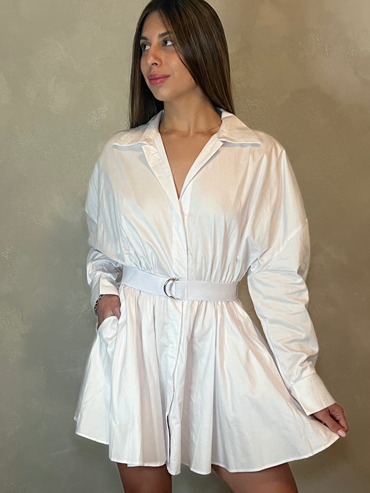 WHITE BELTED DRESS