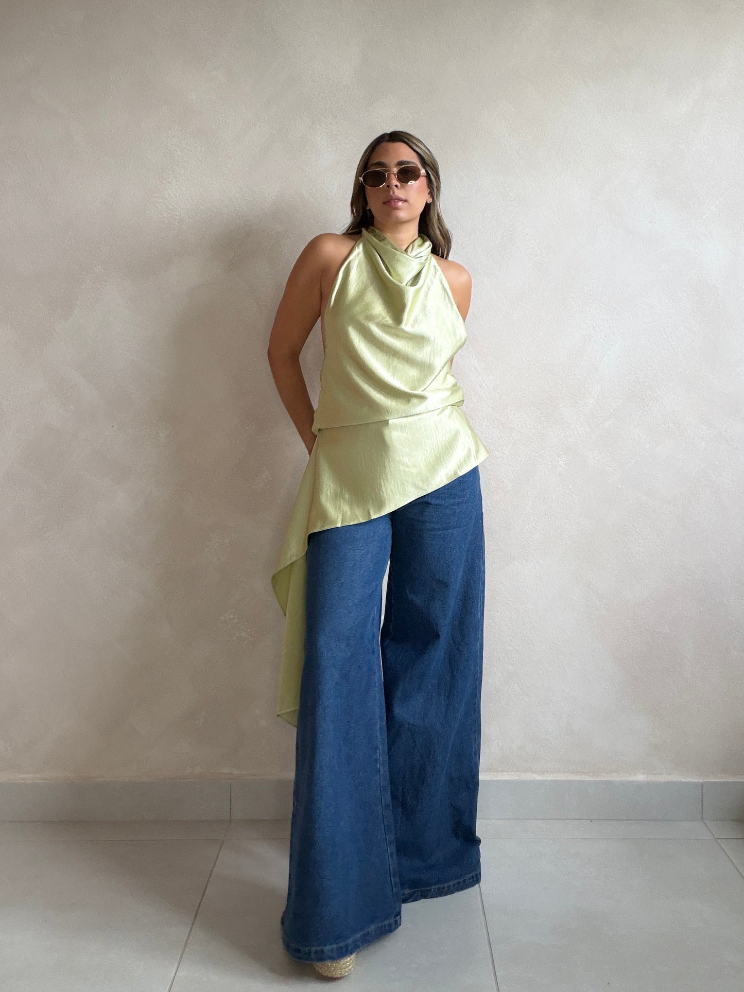 KRIS LIME SATIN TOP