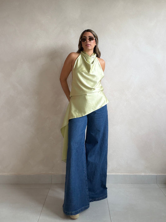 KRIS LIME SATIN TOP