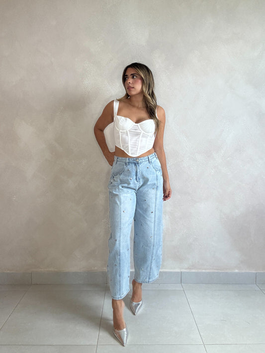STUDDED BARREL JEANS