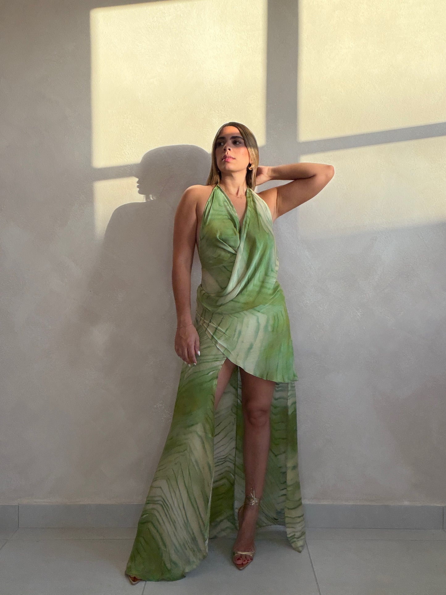 LIME SATIN DRESS