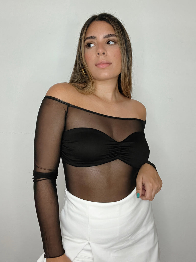 ANNA BLACK MESH TOP