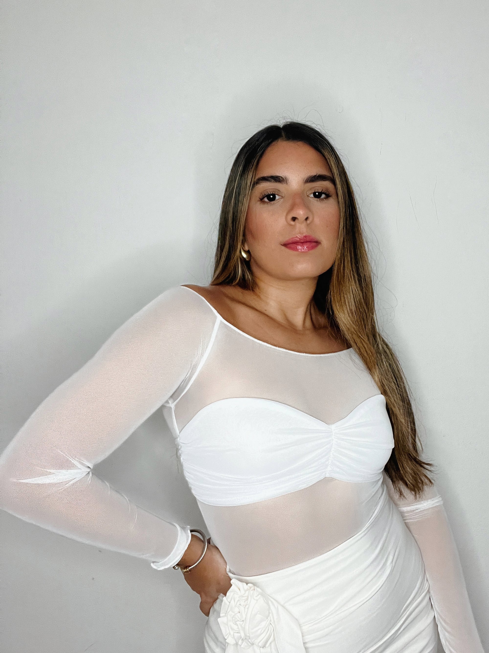ANNA WHITE MESH TOP