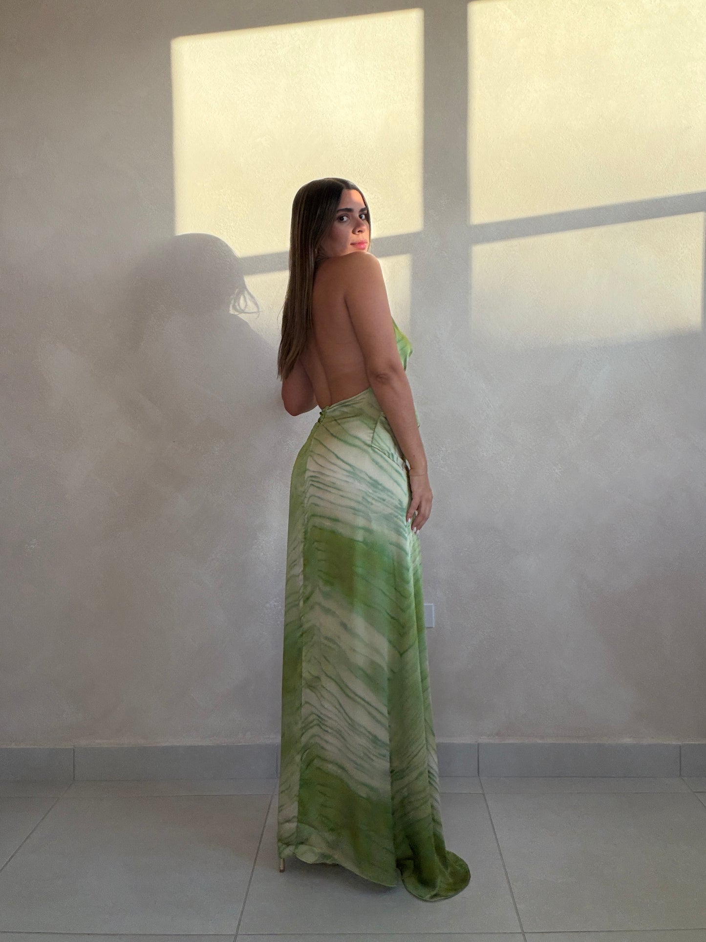 LIME SATIN DRESS