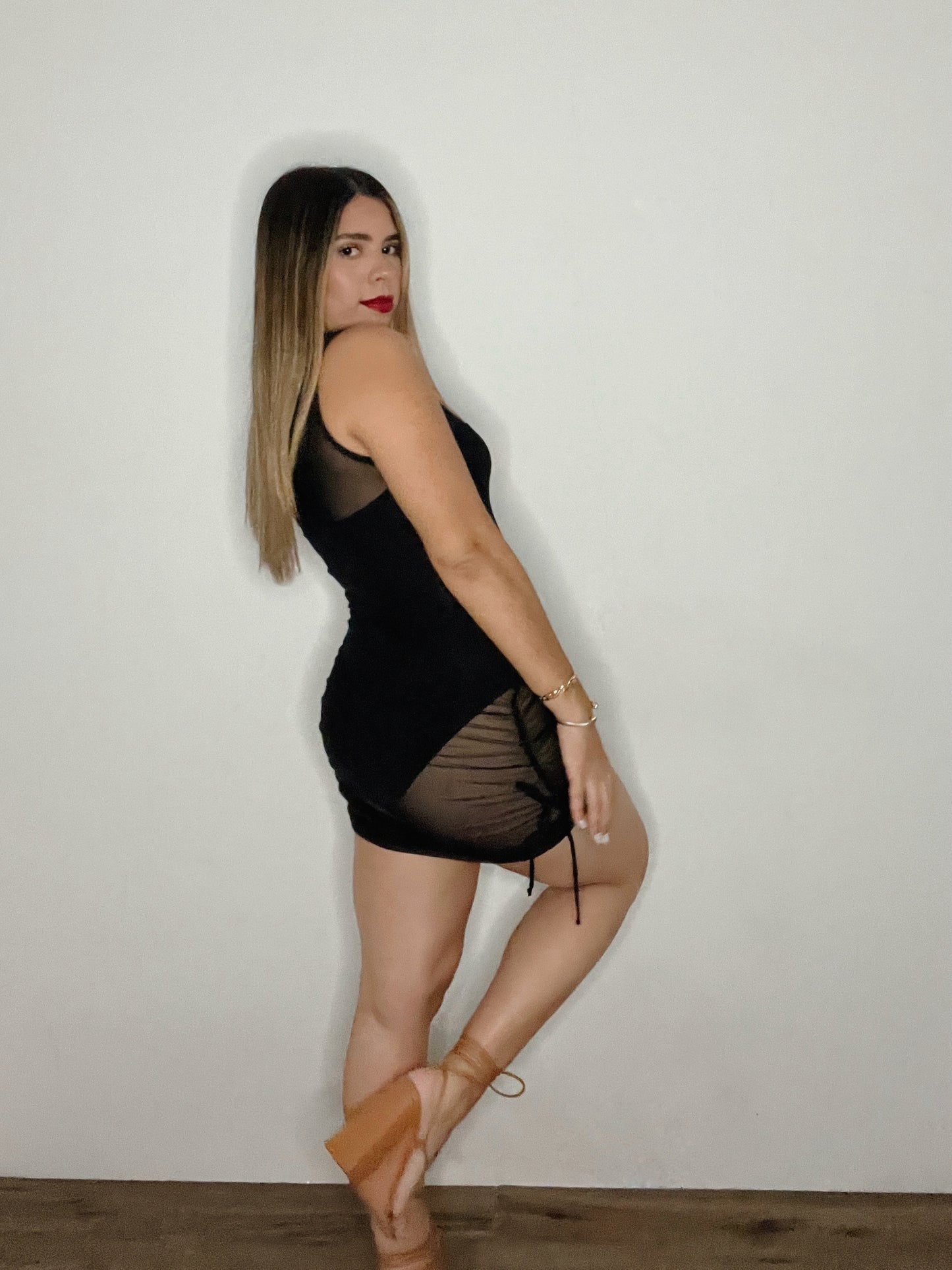 SHEER MESH MINI DRESS