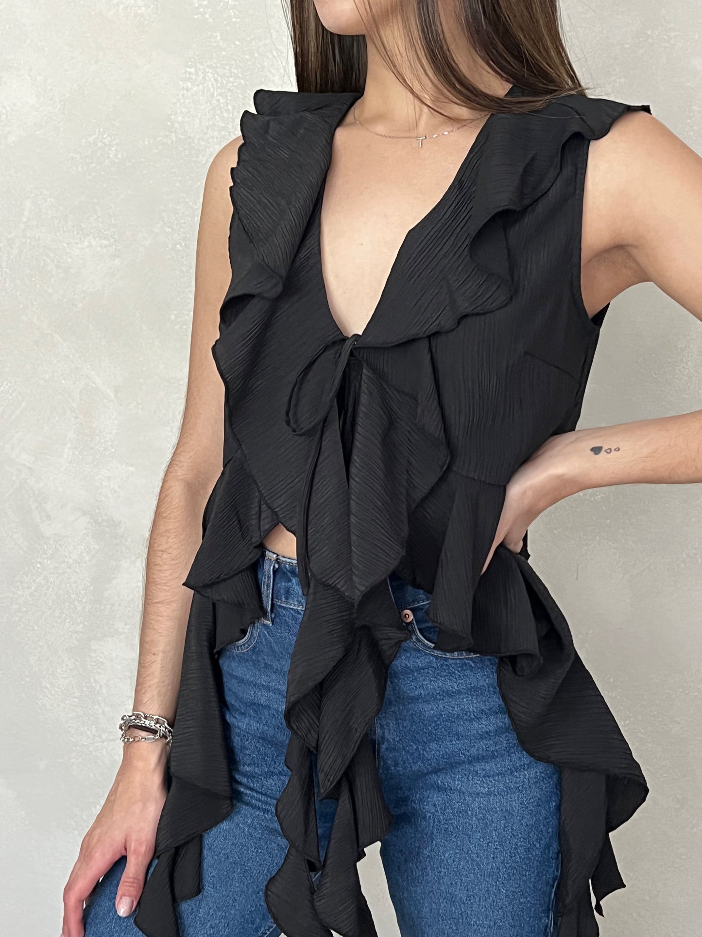 RUFFLED BLACK BLOUSE