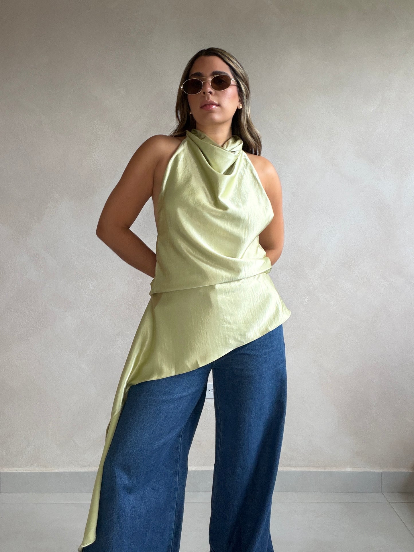 KRIS LIME SATIN TOP