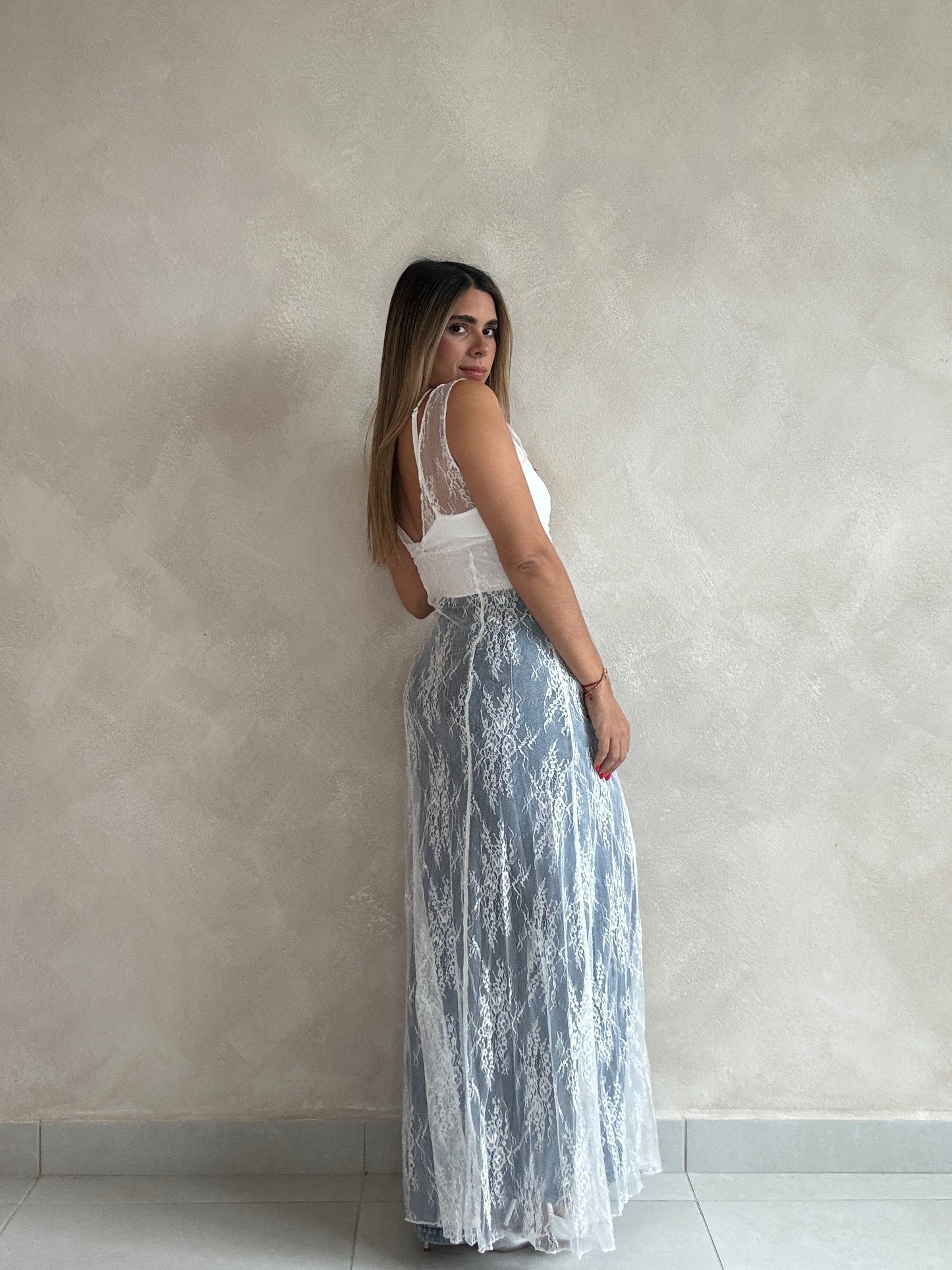 LACE WHITE COMBO DRESS
