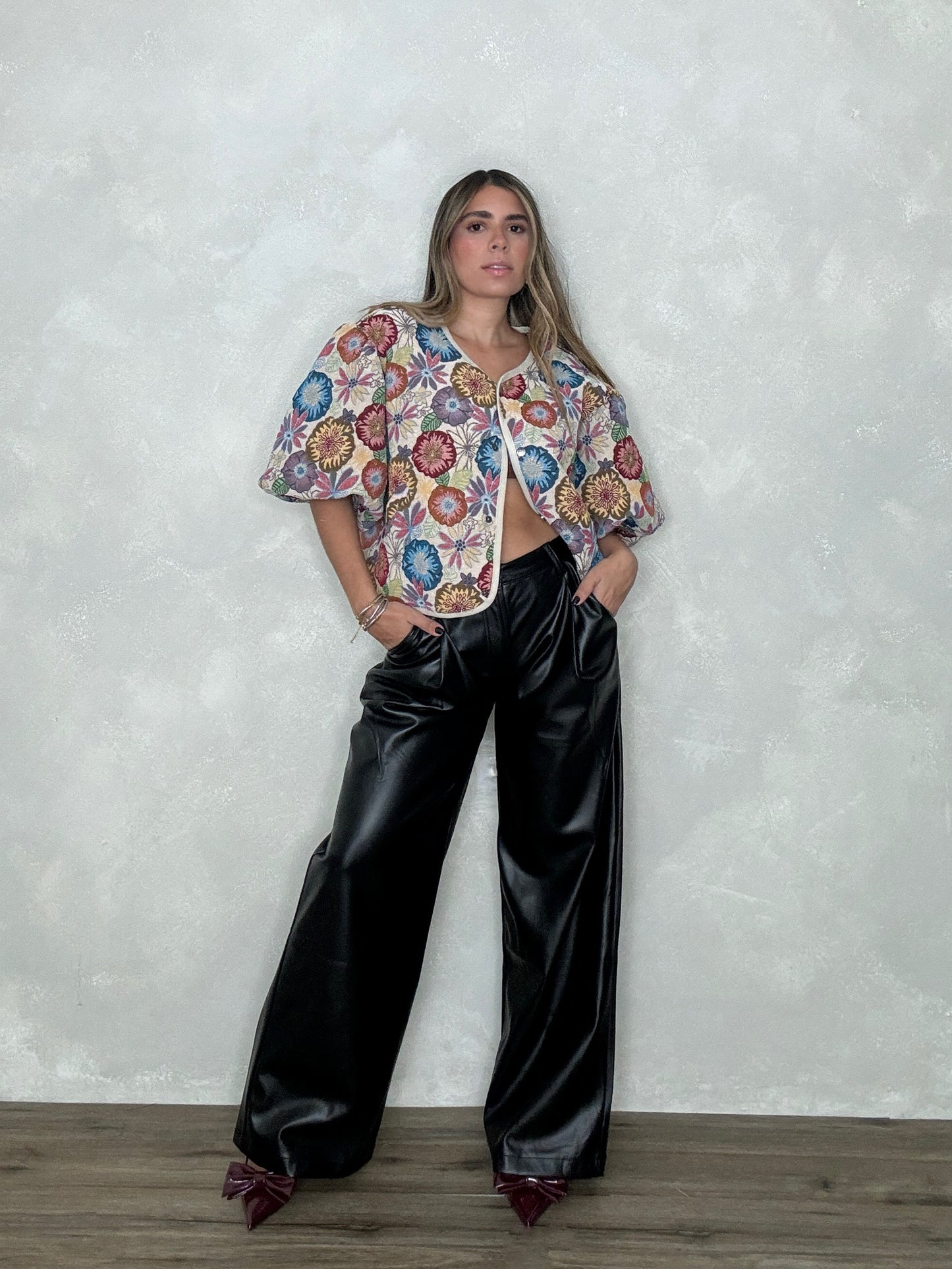 LEATHER WIDE PANTS