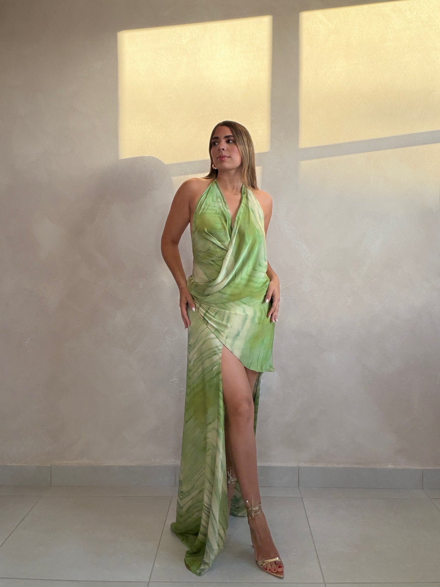 LIME SATIN DRESS