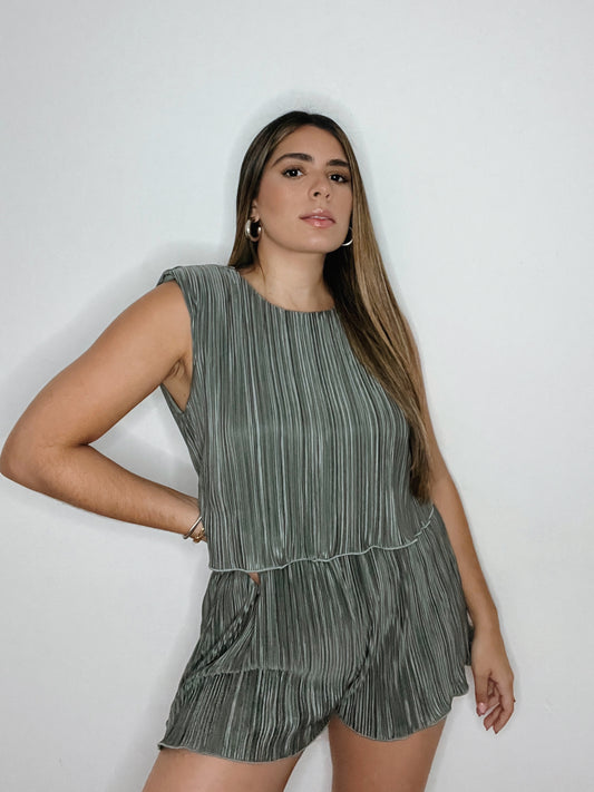 SAGE PLEATED ROMPER