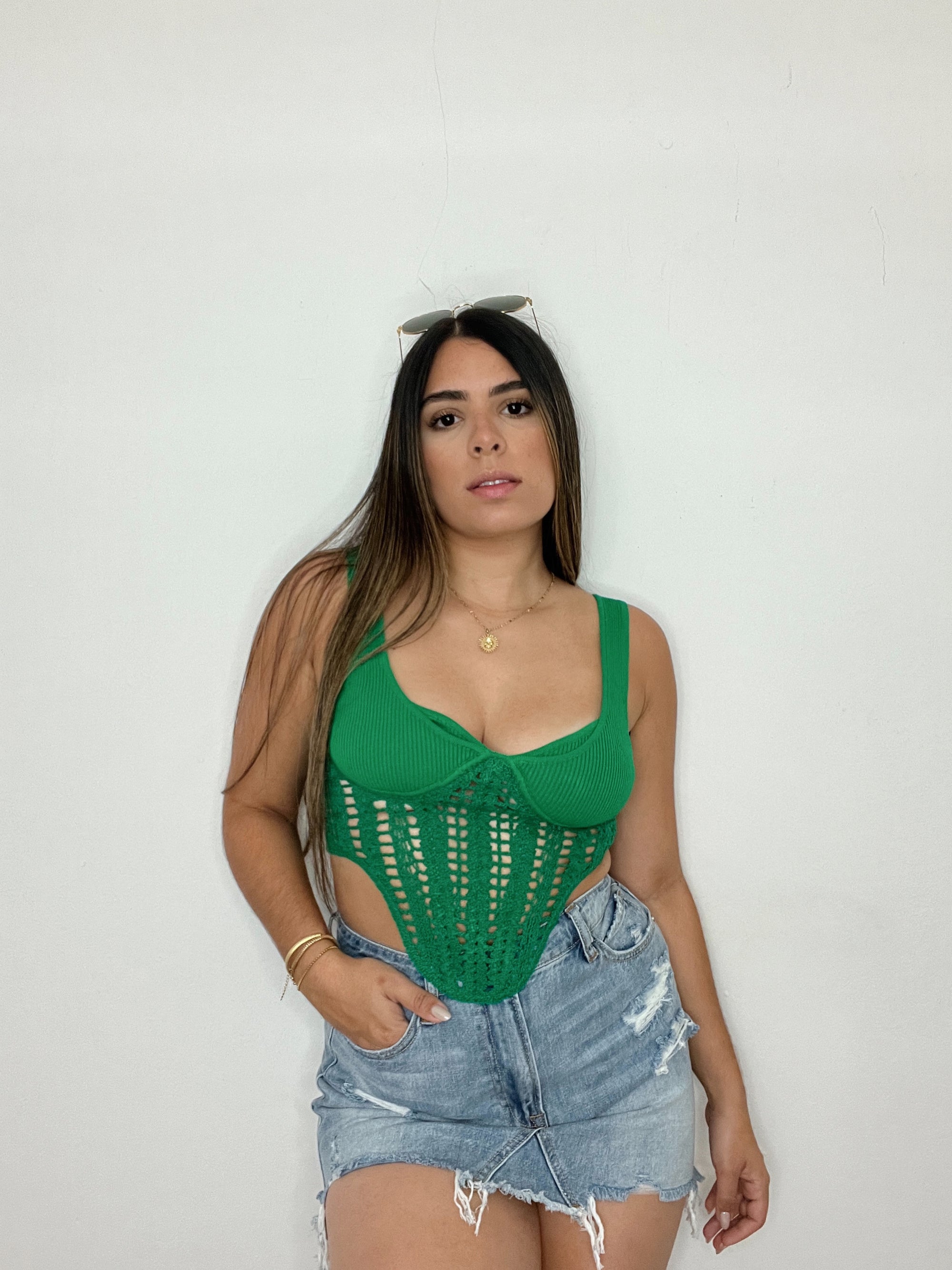 RAY GREEN CROCHET TOP