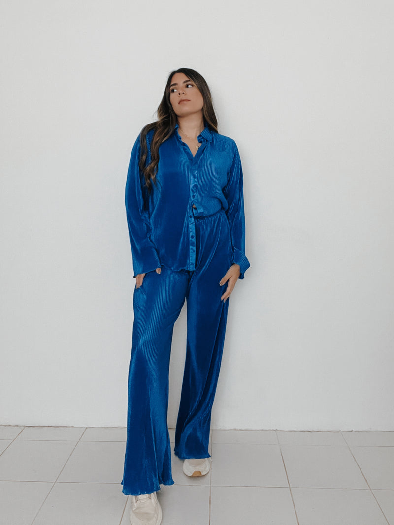 BLUE PLEATED SET